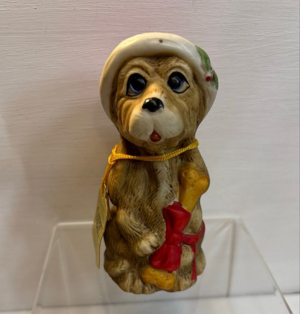 Vintage Jasco Holiday Christmas Dog Porcelain Bell Critter Bells 1980